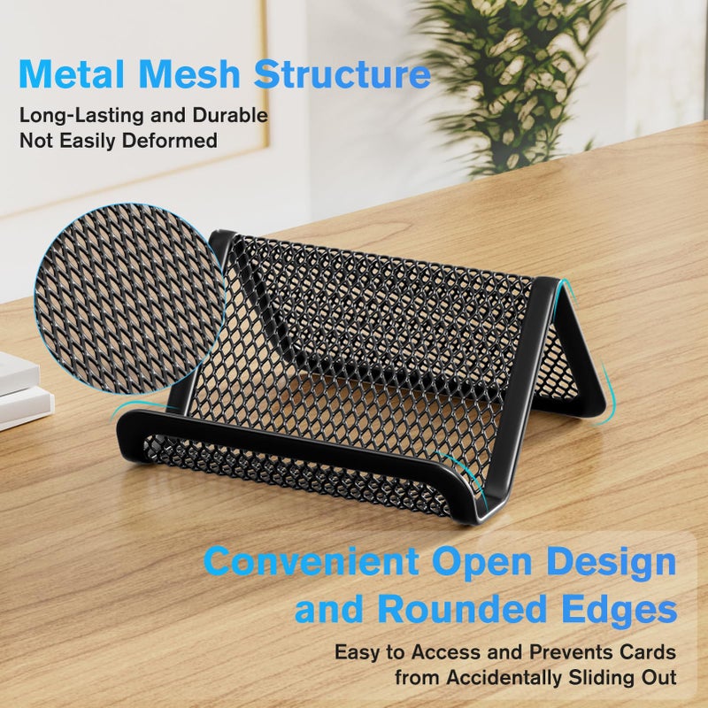 MaxGear Mesh Business Card Holder for Desk, Black Metal Stand with 50 Cards, 2 Pack Sturdy Display for Office - Image 4