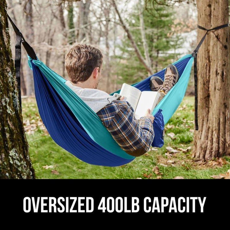 GORILLA GRIP Durable Camping Hammock with Heavy Duty Tree Straps, Portable Hammocks for Outside, Easy to Use Travel Swing Chair, Outdoor Camper Hiker Essentials, Backpacking Gear Gifts, Single, Blue - Image 3