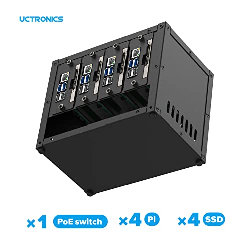 UCTRONICS Upgraded Complete Enclosure for Raspberry Pi Cluster, Compatible with Pi 5, 4B, 3B+/3B, and Other B Models, House Up to 4×2.5" SSD, Support PoE/PoE+ HAT and Switch, 2 Cooling Fans - Image 4