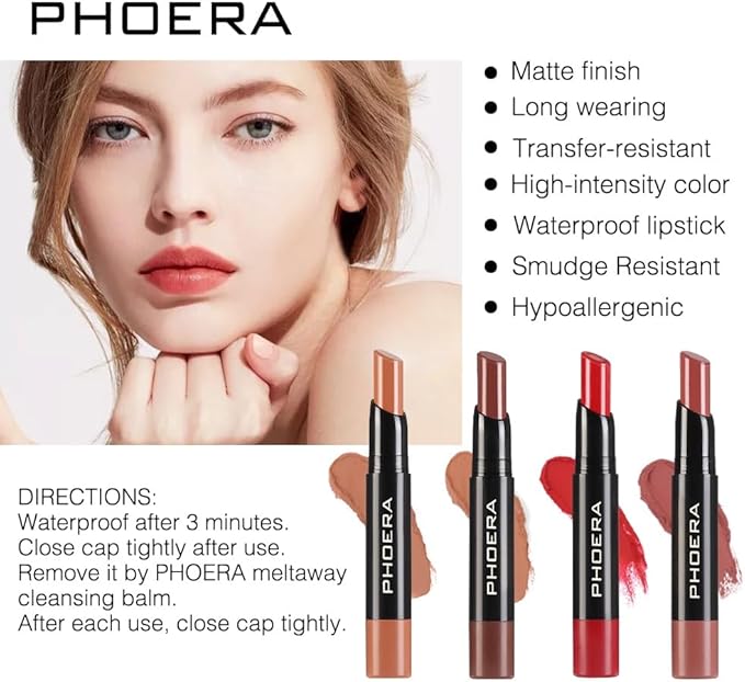 PHOERA Ultra Matte NonTransfer Lipstick 24hr LongLasting Waterproof Smudge Resistant HighIntensity Colour Creamy Matte Hypoallergenic 306 BETTE - Image 4