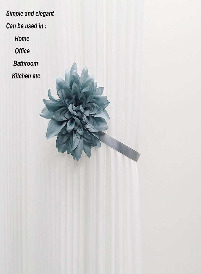 jingewell 2 Pieces Flower Magnetic Curtain Tieback Hibiscus Decorative Tie Back Clips Window Drape Button Tiebacks Holdbacks Rope for Home Office Bathroom (Hibiscus Flowers Cyan) - Image 4