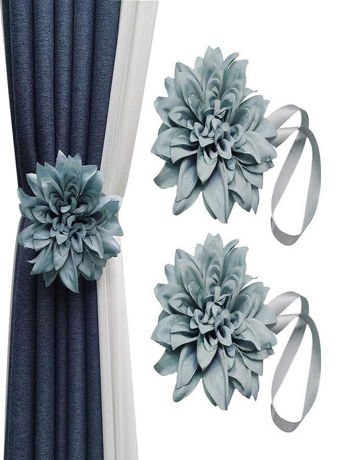 jingewell 2 Pieces Flower Magnetic Curtain Tieback Hibiscus Decorative Tie Back Clips Window Drape Button Tiebacks Holdbacks Rope for Home Office Bathroom (Hibiscus Flowers Cyan) - Image 1