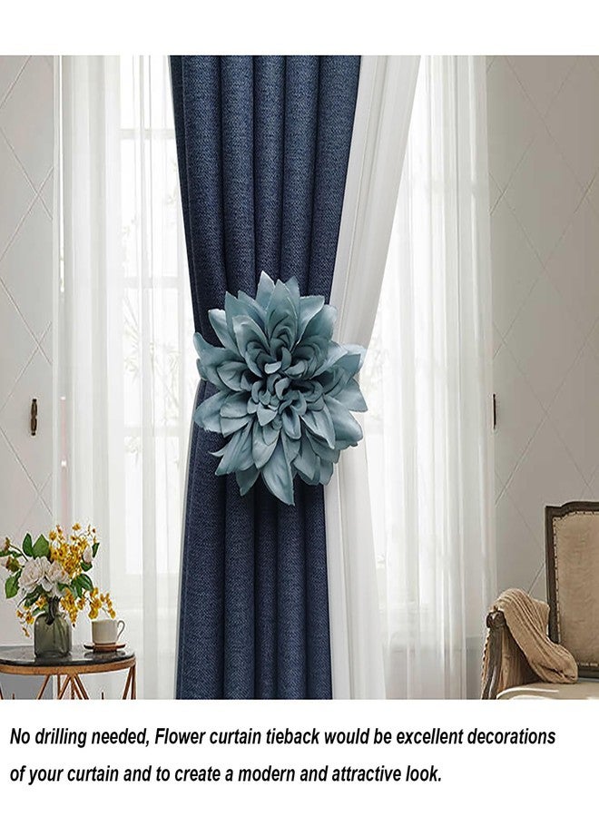jingewell 2 Pieces Flower Magnetic Curtain Tieback Hibiscus Decorative Tie Back Clips Window Drape Button Tiebacks Holdbacks Rope for Home Office Bathroom (Hibiscus Flowers Cyan) - Image 3