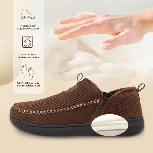 LeIsfIt Men's Slippers Wide Memory Foam House Shoes Moccasin Slip-On Cozy Loafer Slippers for Indoor & Outdoor Chocolate Brown Size 11 - Image 4