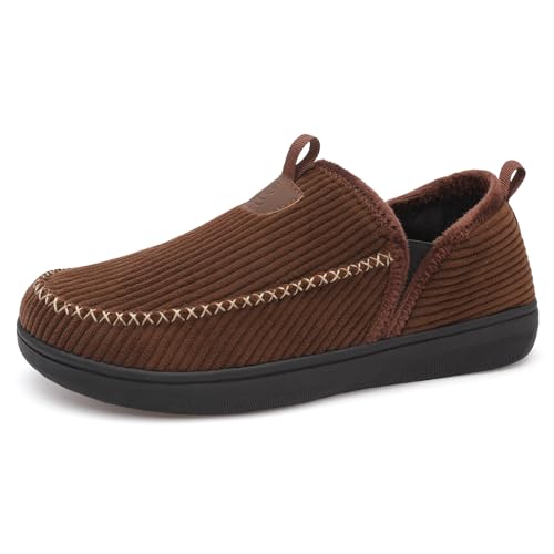 LeIsfIt Men's Slippers Wide Memory Foam House Shoes Moccasin Slip-On Cozy Loafer Slippers for Indoor & Outdoor Chocolate Brown Size 11 - Image 1