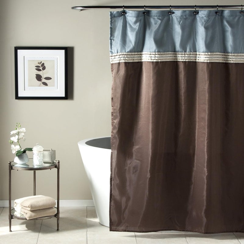 Heavy load resistant Terra Color Block Shower Curtain Fabric Striped Neutral Bathroom Decor, 72" x 72", Blue & Chocolate All item simple matching build
