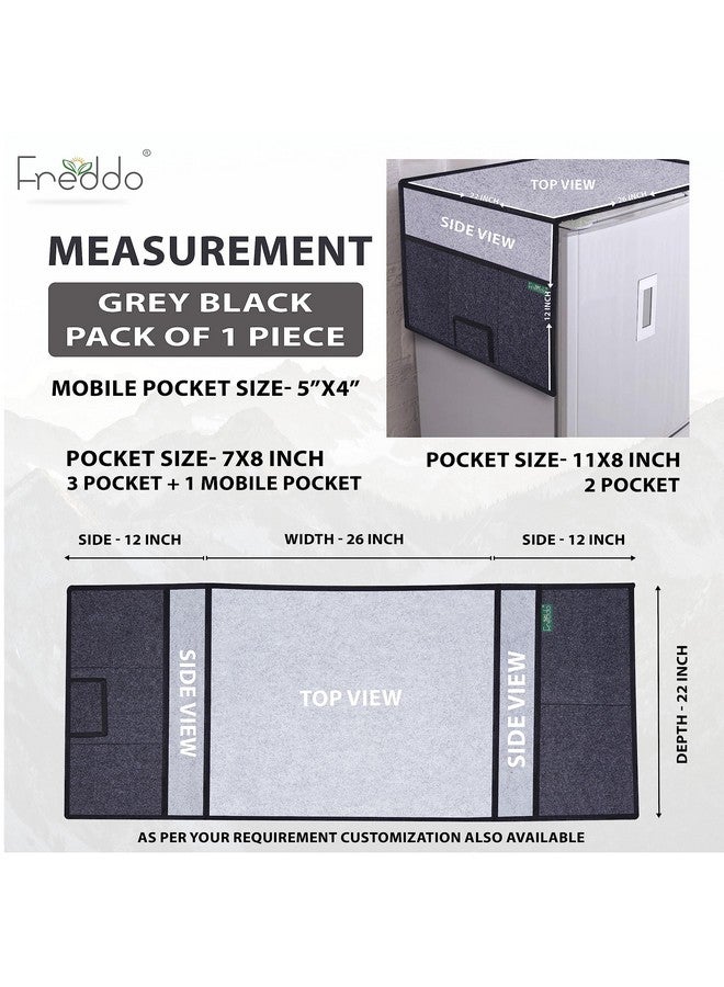 FREDDO FREDDO Refrigerator/Fridge Top Cover with 5 Pocket and 1 Small Pocket for Mobile (Top Area 26 x 22 inch), Grey Black Color, Pack of 1 Piece  - Image 2