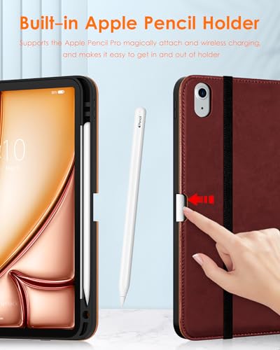 DTTO for iPad Air 11-inch Case M3/M2 (2025/2024), iPad Air 5th / 4th Generation (2022/2020), Premium Leather Business Folio Stand Cover with Pencil Holder - Auto Sleep/Wake, Burgundy Red - Image 2