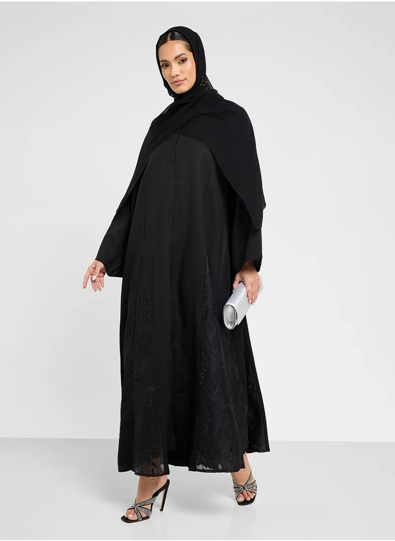 هيا كلوزيت Black Embellished Abaya with Sheila