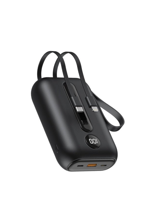 Trands 20000mAh 22.5W Fast Charging Power Bank with Built-in USB-C and Lightning Cables, LED Digital Display & Multi-Protocol Support (QC 3.0/SCP/PD) - Portable Charger for iPhone & Android, PB3673 - Black