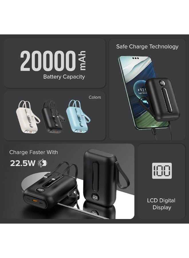 تراندز بنك طاقة (باور بانك) تراندس بسعة 20000 مللي أمبير في الساعة، شحن سريع بقدرة 22.5 واط مع كابلات مدمجة (USB-C و Lightning)، شاشة عرض رقمية LED وحماية متعددة - متوافق مع أجهزة آيفون وأندرويد، موديل PB3673 - Image 2