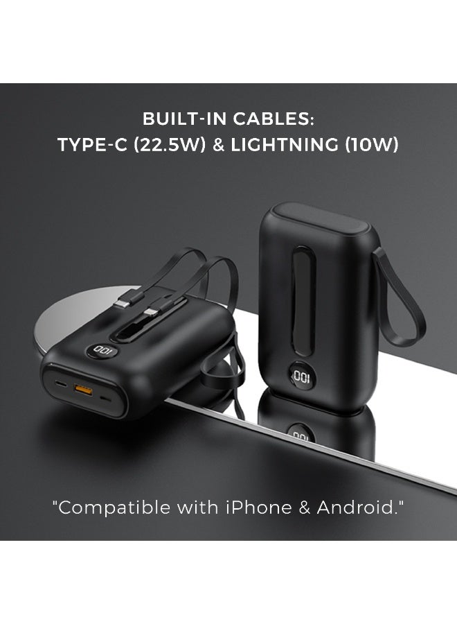 تراندز بنك طاقة (باور بانك) تراندس بسعة 20000 مللي أمبير في الساعة، شحن سريع بقدرة 22.5 واط مع كابلات مدمجة (USB-C و Lightning)، شاشة عرض رقمية LED وحماية متعددة - متوافق مع أجهزة آيفون وأندرويد، موديل PB3673 - Image 3