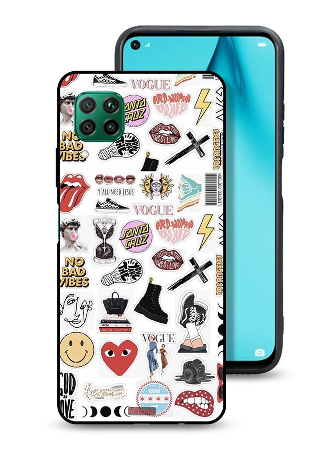 Tolwak Huawei P40 lite 4G Protective Case Cover No Bad Vibes Stickers - Image 1