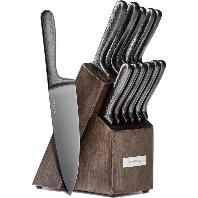 Cambridge Silversmiths Nero Cutlery Set with Block Stainless Steel12Piece