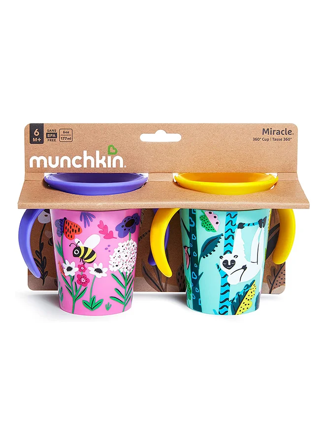 Munchkin Miracle 360 Wildlove Trainer Cup 6 Oz/ 177 Ml 2 Pack Bee/lemur