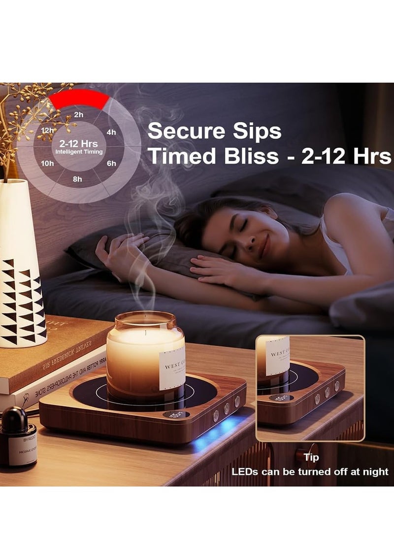 DMG TECH Coffee Cup Heater, Intelligent Heating Pad with LED light, 3 Heat Settings, 4H Auto Shut Off, Cup Heater, Efficient Heats Up Quickly Coffee Cup Warmer for Home and Office（wood grain color）  - Image 4