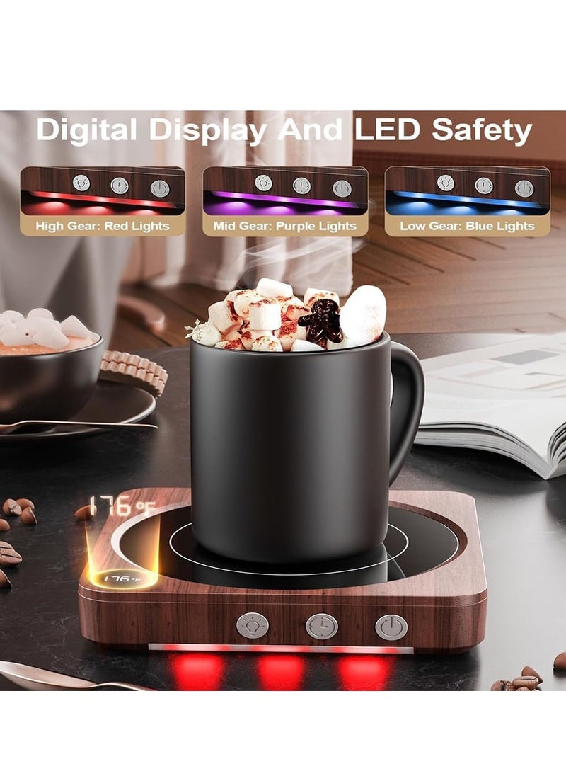 DMG TECH Coffee Cup Heater, Intelligent Heating Pad with LED light, 3 Heat Settings, 4H Auto Shut Off, Cup Heater, Efficient Heats Up Quickly Coffee Cup Warmer for Home and Office（wood grain color）  - Image 2