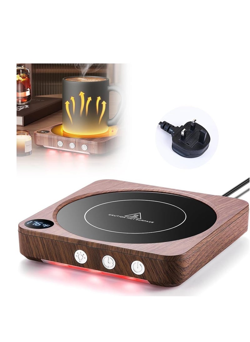 DMG TECH Coffee Cup Heater, Intelligent Heating Pad with LED light, 3 Heat Settings, 4H Auto Shut Off, Cup Heater, Efficient Heats Up Quickly Coffee Cup Warmer for Home and Office（wood grain color）  - Image 1