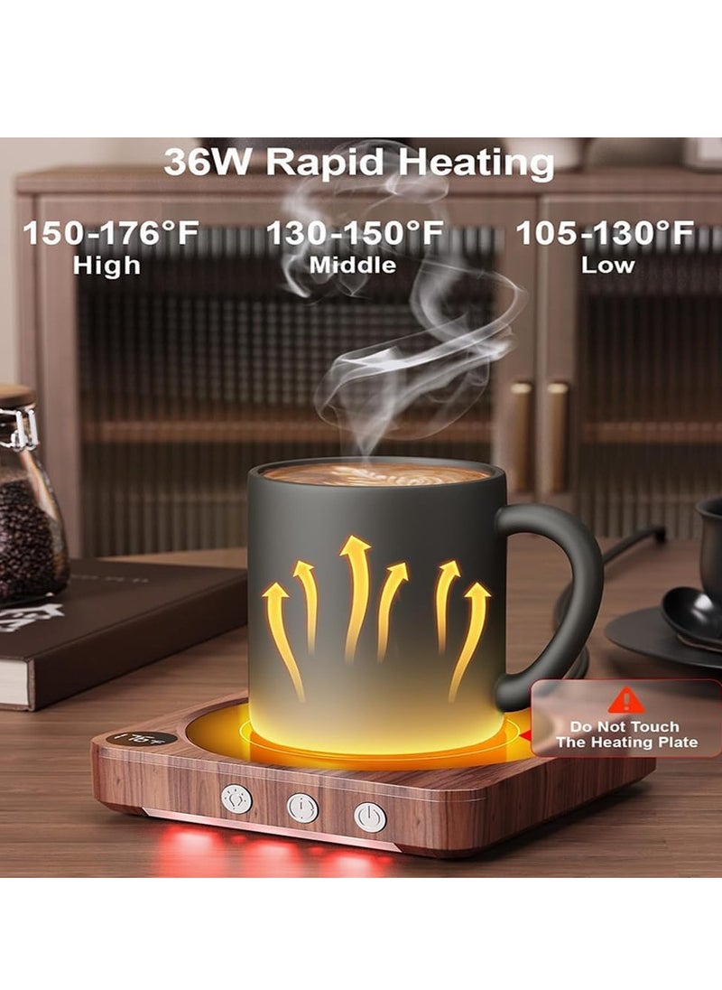 DMG TECH Coffee Cup Heater, Intelligent Heating Pad with LED light, 3 Heat Settings, 4H Auto Shut Off, Cup Heater, Efficient Heats Up Quickly Coffee Cup Warmer for Home and Office（wood grain color）  - Image 3