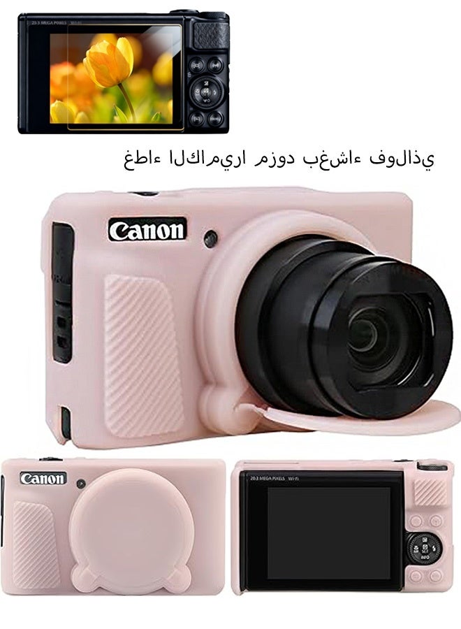 Silicone Case Compatible for Canon Powershot SX740 SX730 HS Digital Camera Soft Rubber SX740 HS Protective Sleeve with Removable Lens Cover a Tempered Glass Screen Protector Anti Slip Anti Scratch Jelly Pink - Image 1