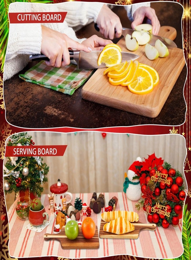 LemonRoad 6 Set Christmas Wood Cutting Board with Kitchen Towels Gift Set Acacia Plain Chopping Board with Handles Buffalo Check Plaid Hand Towel Cedar Pick for Xmas Winter Kitchen Housewarming Gift - Image 5