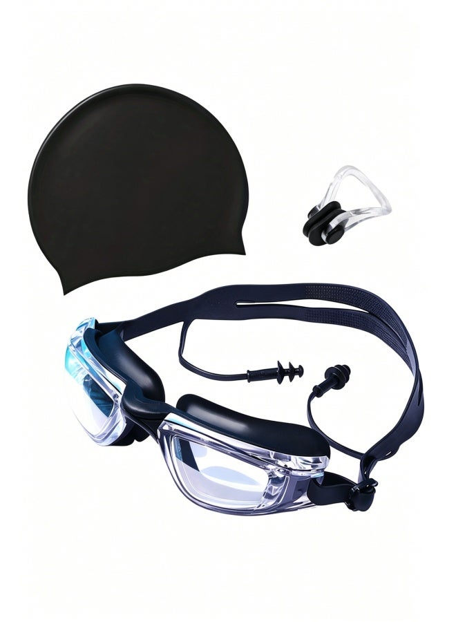 Durable Waterproof Silicone Adult Swimming Cap Set, High-definition Waterproof and Anti Fog Professional Swimming Equipment - Image 1