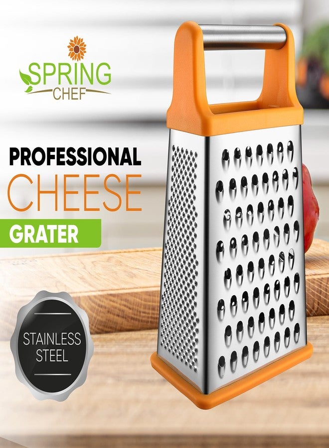 Spring Chef Handheld Stainless Steel XL Parmesan Cheese Grater with Handle - 4 Sided Manual Box Grater for Kitchen - Dishwasher Safe Cheese Shredder for Carrot, Potato, Vegetables, Hash Brown - Mango - Image 2