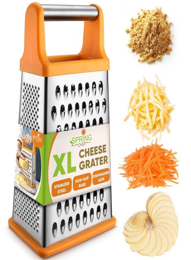Spring Chef Handheld Stainless Steel XL Parmesan Cheese Grater with Handle - 4 Sided Manual Box Grater for Kitchen - Dishwasher Safe Cheese Shredder for Carrot, Potato, Vegetables, Hash Brown - Mango - Image 1