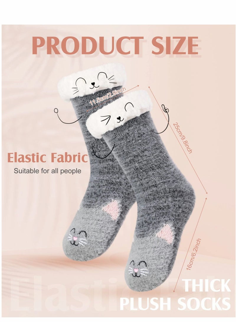 SYOSI Slipper Socks Cute Warm Cosy Fluffy Socks Thick Cozy Socks Ladies Bed Socks Cabin Warm Socks, Non Slip Fluffy Socks Fleece Cute Warm Cosy Winter Gifts for Women and Girls - Image 5