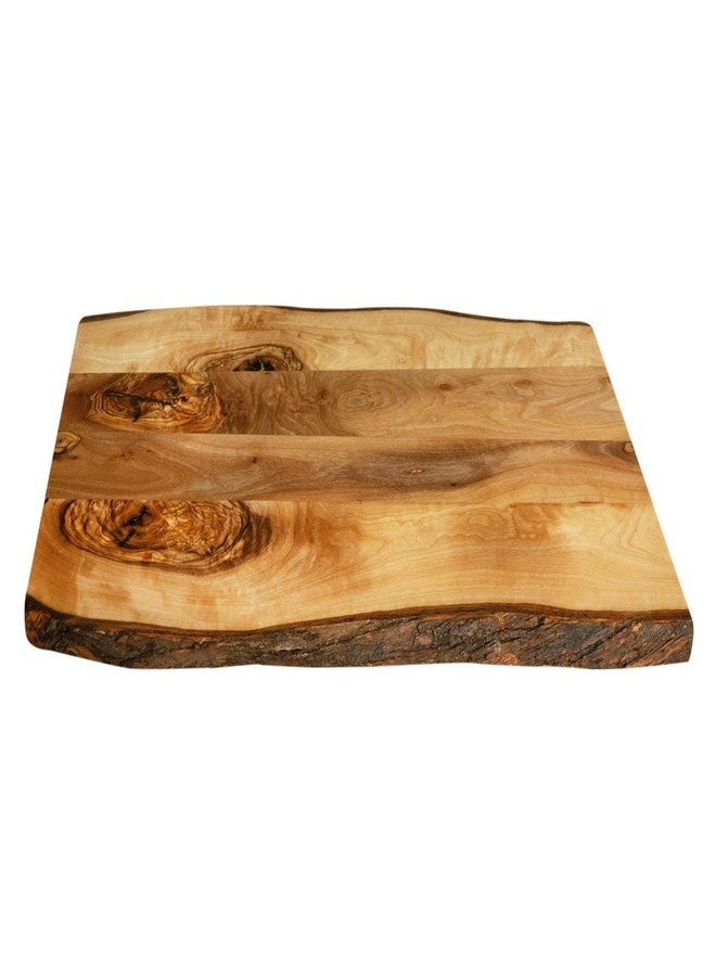 Thirteen Chefs Tramanto Farmhouse Wooden Serving Board with Bark, Rustic Olive Wood Platter 15 x 10 Inch - Image 1