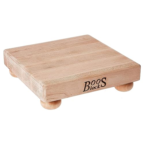 John Boos B Series Square Wooden Maple Cutting Board 9”x9” – 1.5” Thick, 3.7-lb Non-Reversible Butcher Block with Wood Bun Feet & Edge-Grain - Image 1