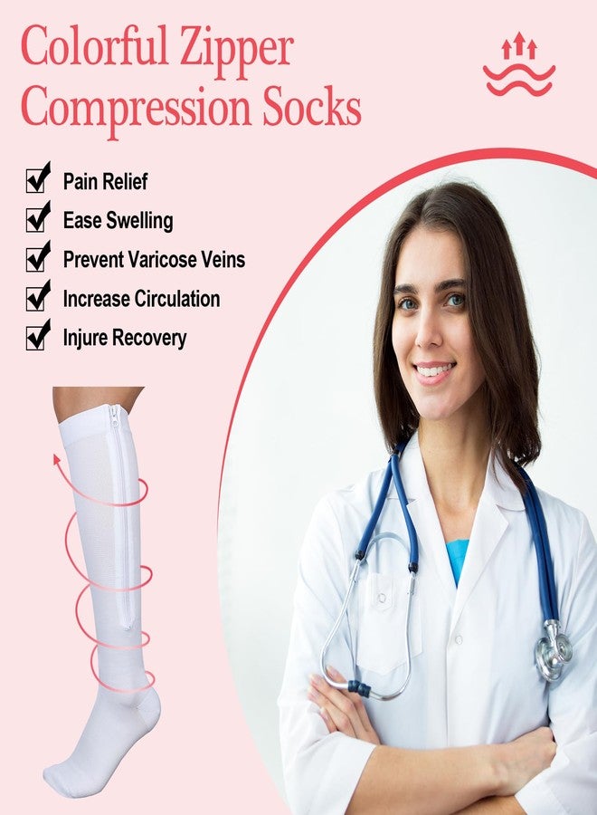 Tarpop 4 Pairs Women Zipper Compression Sock Colorful 20-30mmhg Compression Stockings with Zipper for Women Swelling Edema(L/xl) - Image 2