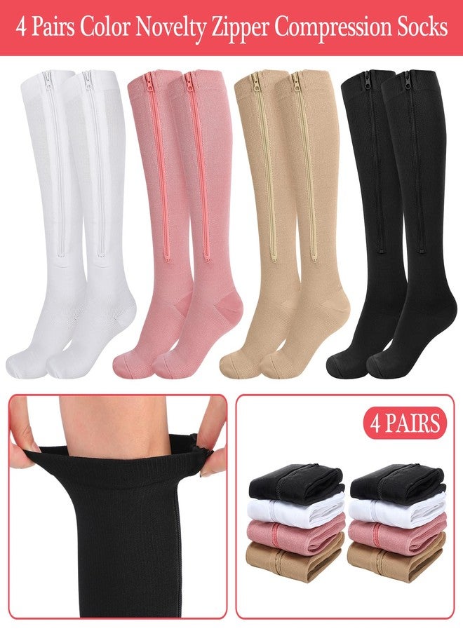Tarpop 4 Pairs Women Zipper Compression Sock Colorful 20-30mmhg Compression Stockings with Zipper for Women Swelling Edema(L/xl) - Image 4