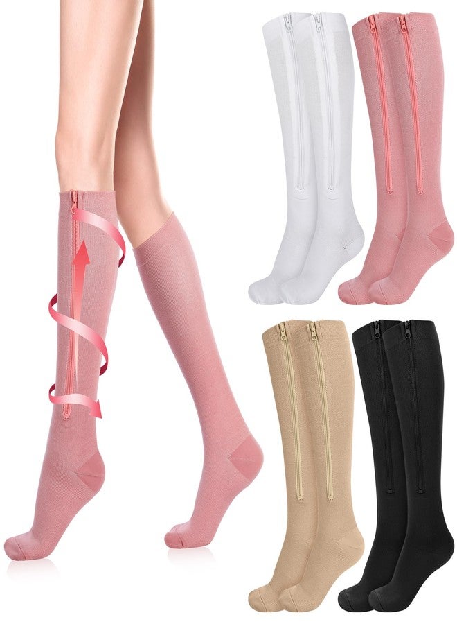 Tarpop 4 Pairs Women Zipper Compression Sock Colorful 20-30mmhg Compression Stockings with Zipper for Women Swelling Edema(L/xl) - Image 1