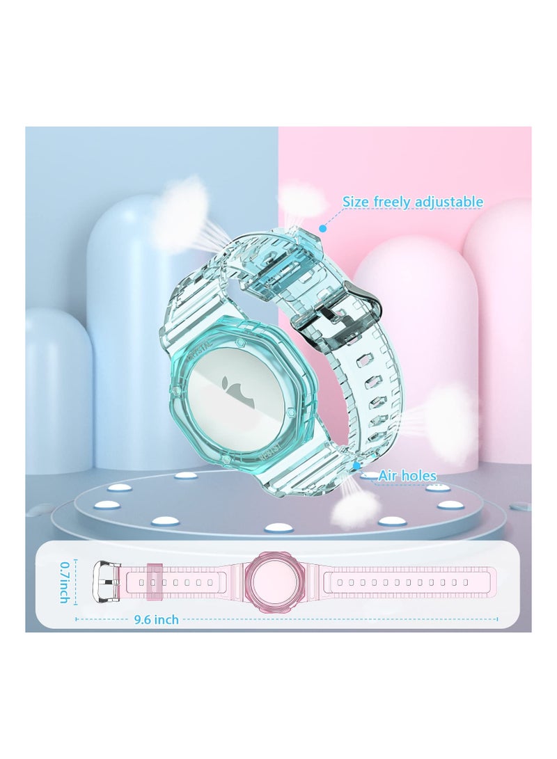 SOLARAE 2 Pack for AirTag Bracelet for Kids,TPU Watch Band Holder Compatible with Apple Air Tag, Adjustable Wristband for Airtag Accessories for Toddler Baby Children Elders (Blue+Pink) - Image 2