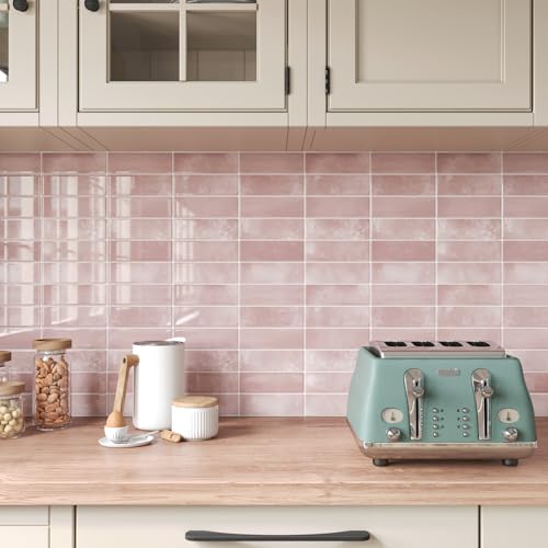 CHIHUT 6 Sheets 12"x12" Pink Subway Peel and Stick Backsplash Tiles Heat Resistant Waterproof Self Adhesive Straight Linear Tiles for Kitchen Bathroom Renter Friendly Backsplash for Shower Walls - Image 3