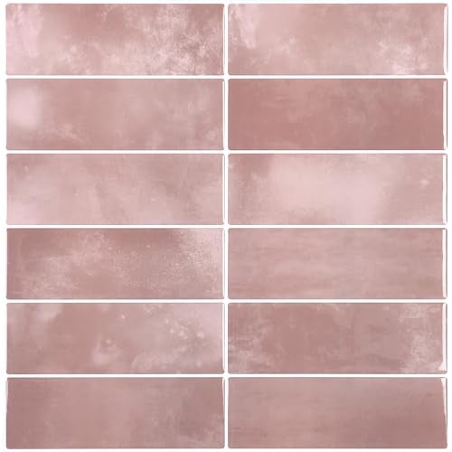 CHIHUT 6 Sheets 12"x12" Pink Subway Peel and Stick Backsplash Tiles Heat Resistant Waterproof Self Adhesive Straight Linear Tiles for Kitchen Bathroom Renter Friendly Backsplash for Shower Walls - Image 1