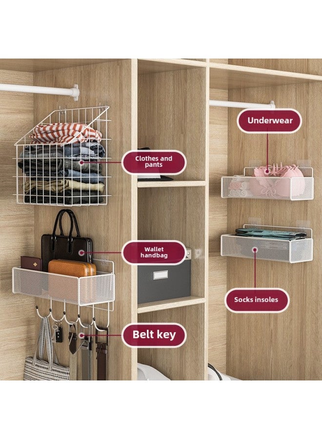 Wardrobe Hanging Rack Outside The Side Hanging Basket Storage Basket Storage Rack College Dormitory Room Wall Storage-Color:Style 2 White Short Style (with Sticky Hook + Traceless Nails) - Image 3