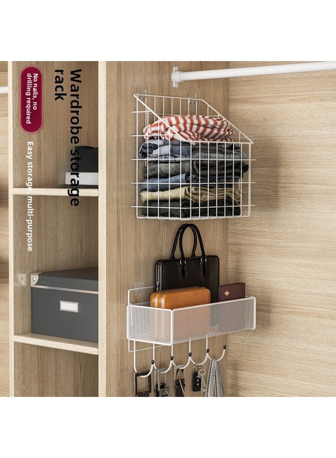 Wardrobe Hanging Rack Outside The Side Hanging Basket Storage Basket Storage Rack College Dormitory Room Wall Storage-Color:Style 2 White Short Style (with Sticky Hook + Traceless Nails) - Image 2
