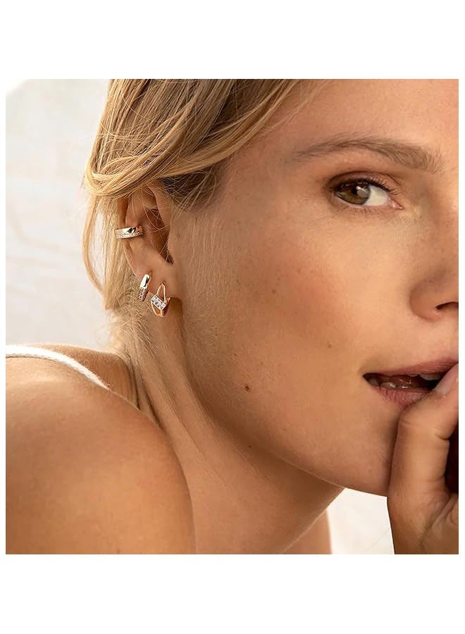 Mevecco Women Diamond Earrings Gold Huggie Cage Hoop Baguette Cubic Zirconia 14K Gold Filled Small Simple Handmade Hypoallergenic Everyday Jewelry - Image 2