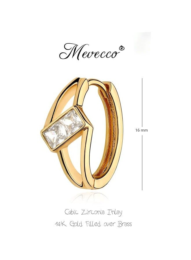 Mevecco Women Diamond Earrings Gold Huggie Cage Hoop Baguette Cubic Zirconia 14K Gold Filled Small Simple Handmade Hypoallergenic Everyday Jewelry - Image 4
