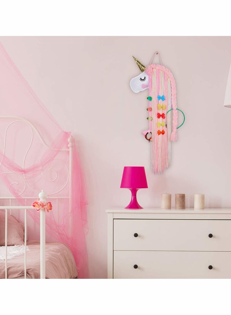 SOLARAE Hair Clips Holder, Yarn Tassels Hair Bows Storage, Face Headband Organizer, Theme Party Decorations, Wall Hanging Home Decor for Girls Room, Unicorn Shy Face Design - Image 2