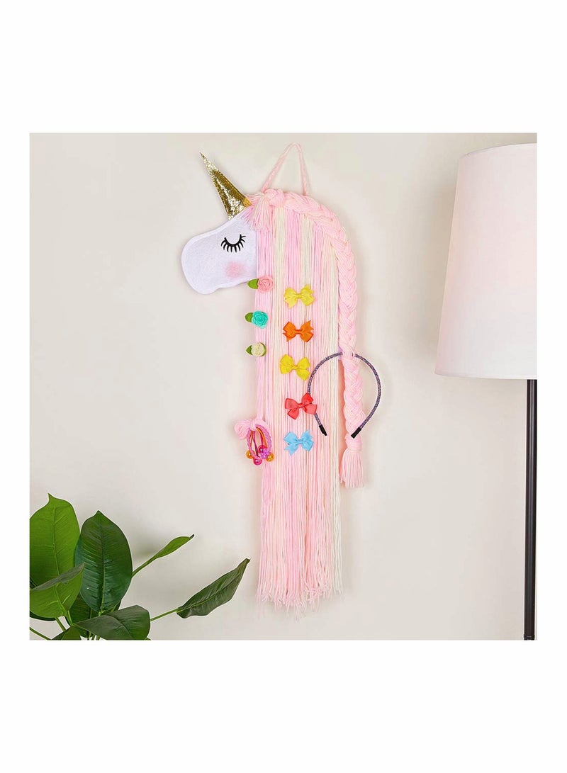 SOLARAE Hair Clips Holder, Yarn Tassels Hair Bows Storage, Face Headband Organizer, Theme Party Decorations, Wall Hanging Home Decor for Girls Room, Unicorn Shy Face Design - Image 3
