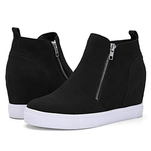 Athlefit Women's Hidden Wedge Sneakers Platform Booties Casual Shoes Wedgie Sneakers Size 8.5 Black - Image 1