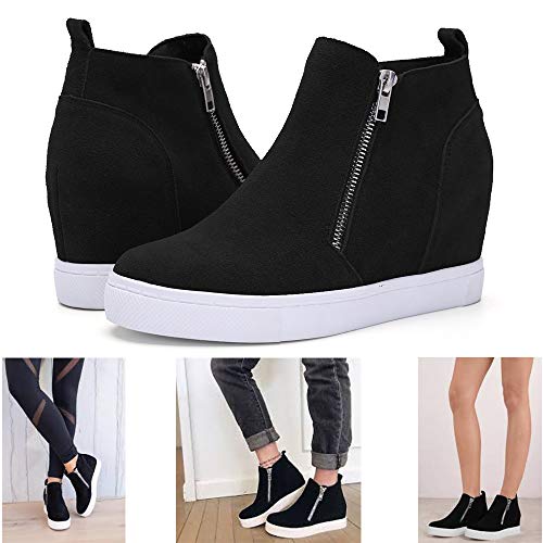 Athlefit Women's Hidden Wedge Sneakers Platform Booties Casual Shoes Wedgie Sneakers Size 8.5 Black - Image 5