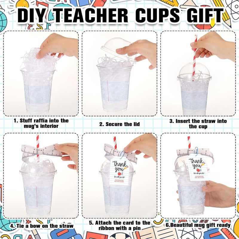 LemonRoad 6 Sets Teacher Appreciation Gifts Bulk, Plastic Coffee Cup Container Gift Card Holder, Teacher Week Thank You Gifts Graduation Back to School End of Year Ornaments (Notebook,Blue White) - Image 4