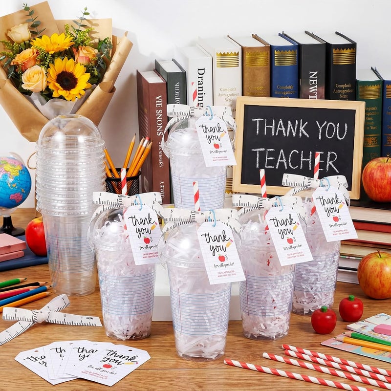 LemonRoad 6 Sets Teacher Appreciation Gifts Bulk, Plastic Coffee Cup Container Gift Card Holder, Teacher Week Thank You Gifts Graduation Back to School End of Year Ornaments (Notebook,Blue White) - Image 2