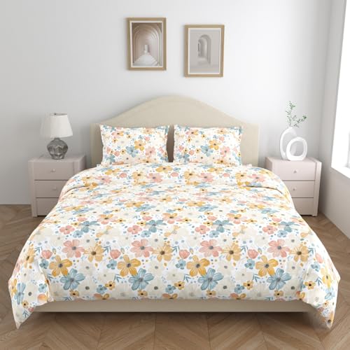 haus & kinder 144 TC Cotton Bedsheet for King Size Bed | King Size Bedsheet for Double Bed with 2 Pillow Covers (108 x 108 Inches) Perfect for Home Décor – Hawaiian Petal - Image 1