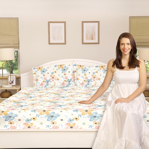 haus & kinder 144 TC Cotton Bedsheet for King Size Bed | King Size Bedsheet for Double Bed with 2 Pillow Covers (108 x 108 Inches) Perfect for Home Décor – Hawaiian Petal - Image 5