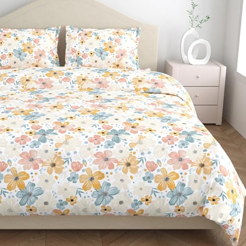 haus & kinder 144 TC Cotton Bedsheet for King Size Bed | King Size Bedsheet for Double Bed with 2 Pillow Covers (108 x 108 Inches) Perfect for Home Décor – Hawaiian Petal - Image 2